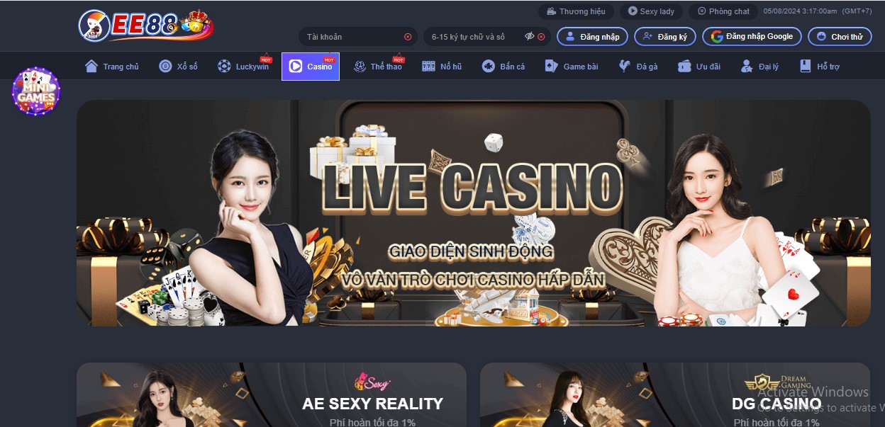 Đa dạng các trò chơi Casino online EE88